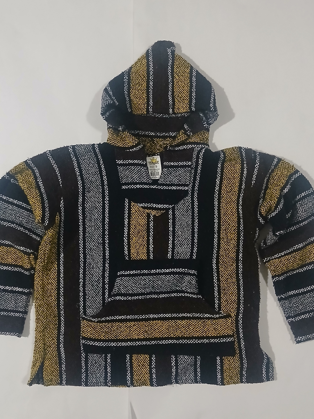 Men's Striped Zip-Up Hoodie Sweater in Black, White & Gold